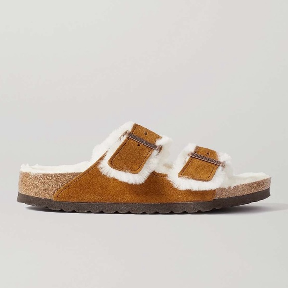 BIRKENSTOCK Arizona shearling-lined suede sandals tan size 36 - Picture 1 of 8